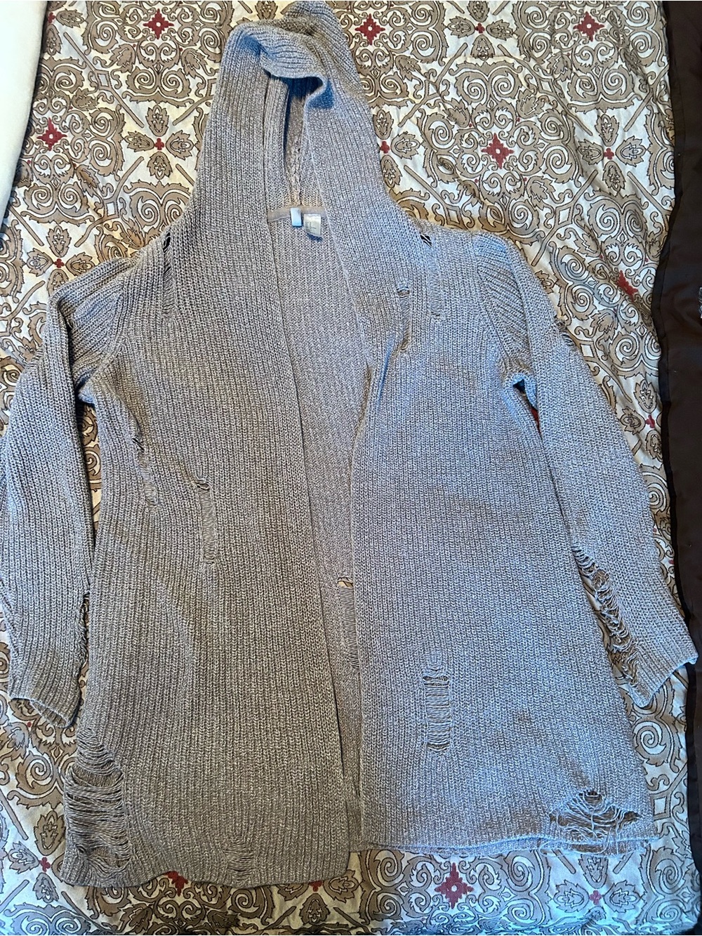 Women’s Hooded Knit Sweater Cardigan - Gray Size medium